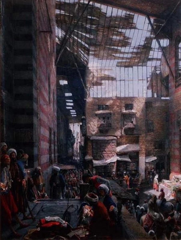 Una vista della strada e della moschea di Ghooreyah, Cairo